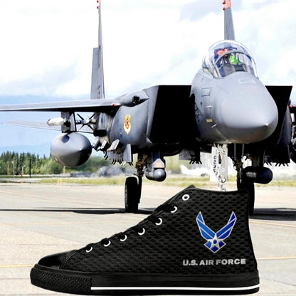 Men's USAF Canvas Hi-Tops: Black Carbon Fiber Design