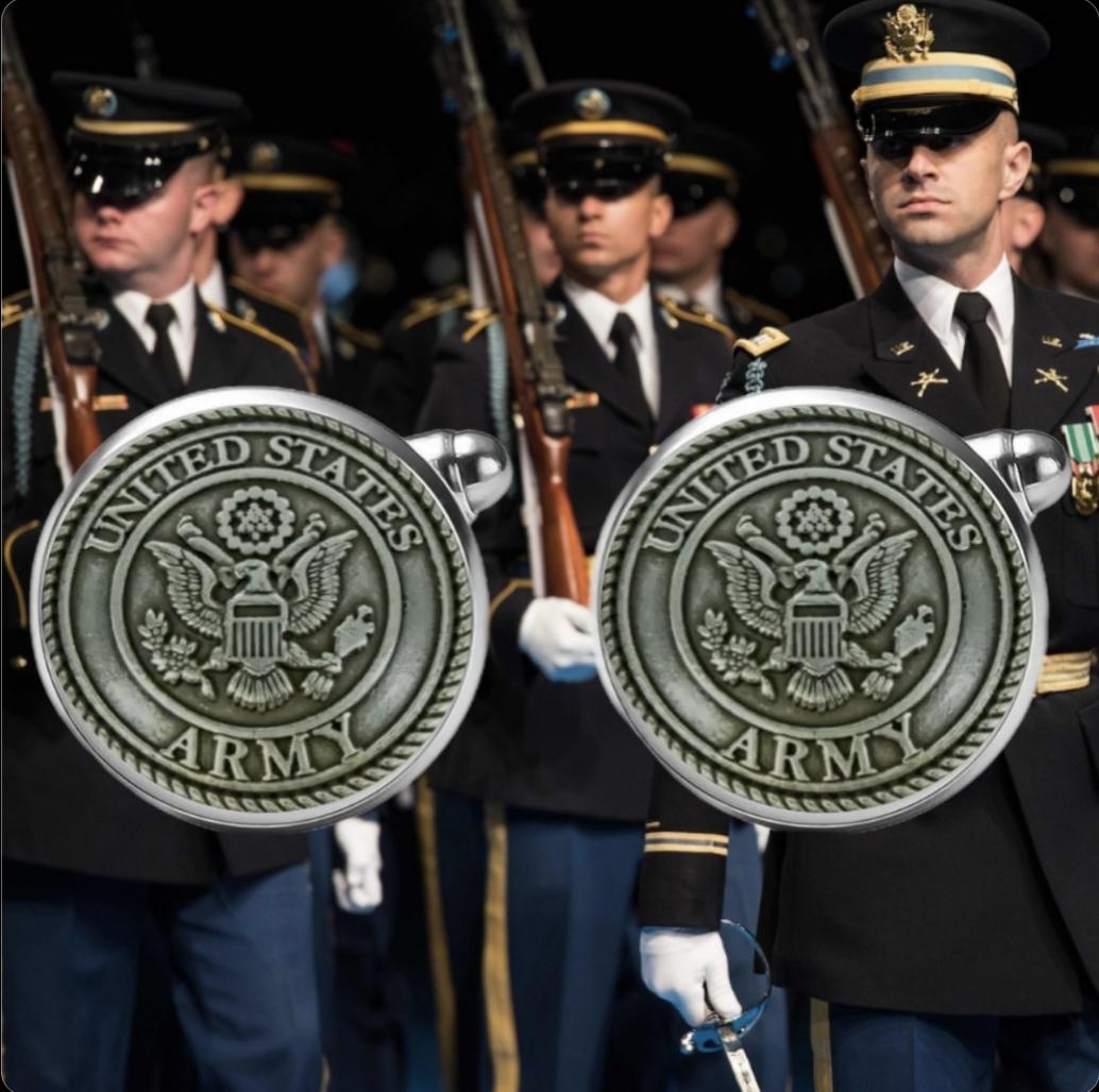 Men's Custom U.S. Army Cufflinks In A Platinum Silver Pattern Design