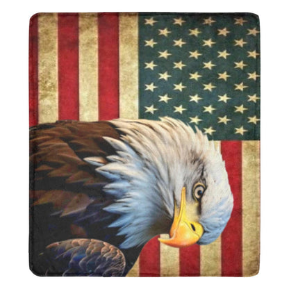 Monogram American Flag & Eagle Flannel Blanket - 70x80 Inch