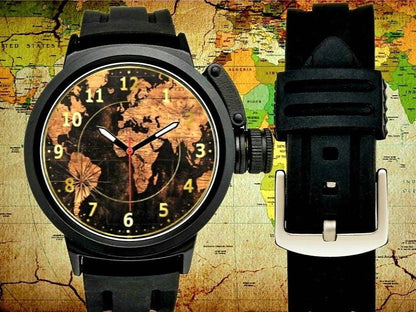 Men's Nautical Map Watch: Large Miyota Quartz, Personalized