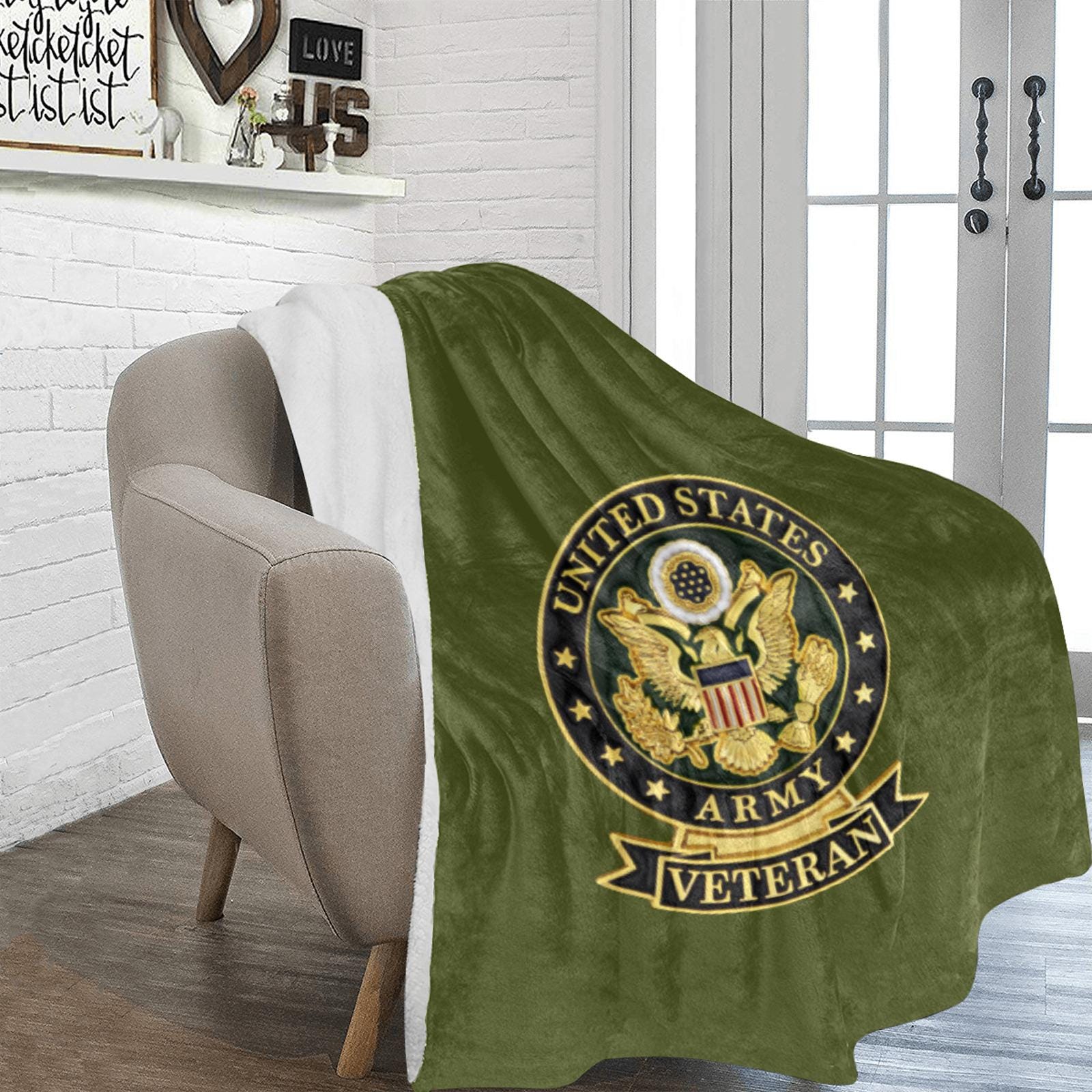 U.S. Army Veteran Blanket: Green Microfiber Fleece (70x80)