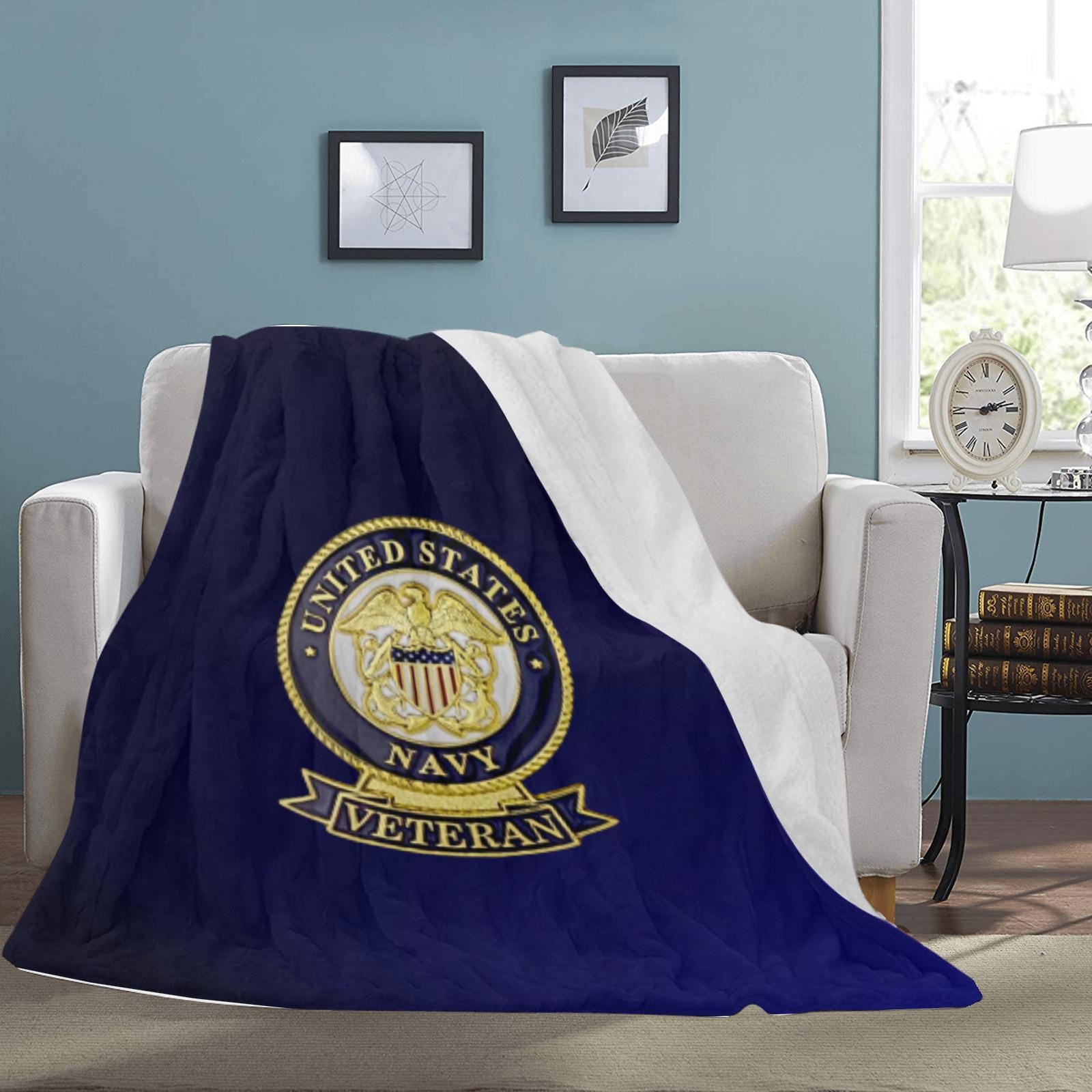 U.S. Navy Veteran Blanket: Micro Fleece Flannel, Deep Blue (70x80 Inch)