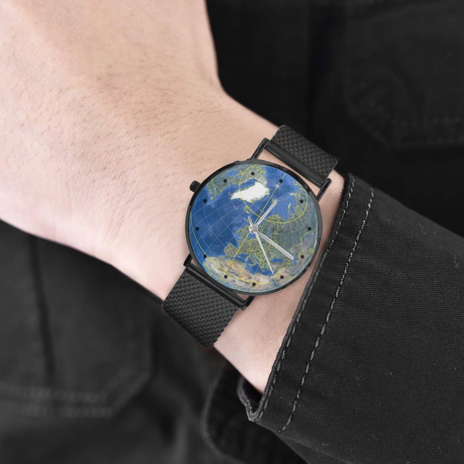 Men's Women's 40MM All Stainless Steel 3D Globe Map Dial Quartz Monogram Dress Watch...