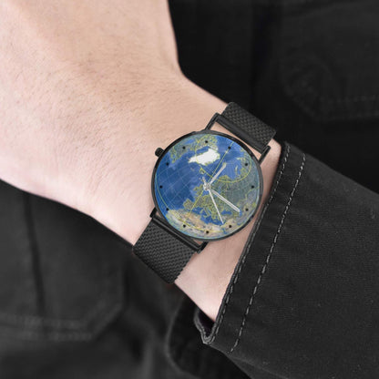 Men's Women's 40MM All Stainless Steel 3D Globe Map Dial Quartz Monogram Dress Watch...