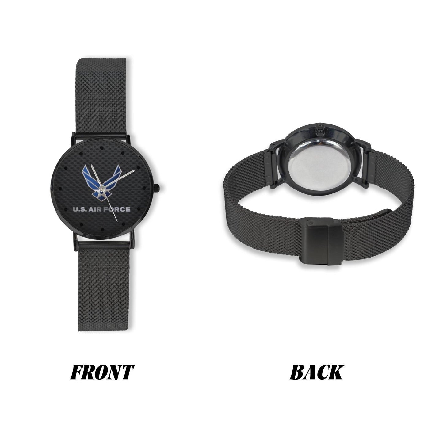 U.S. Air Force Insignia 40MM All Stainless Steel With Black Carbon Fiber Background Waterproof Monogram Dress Watch