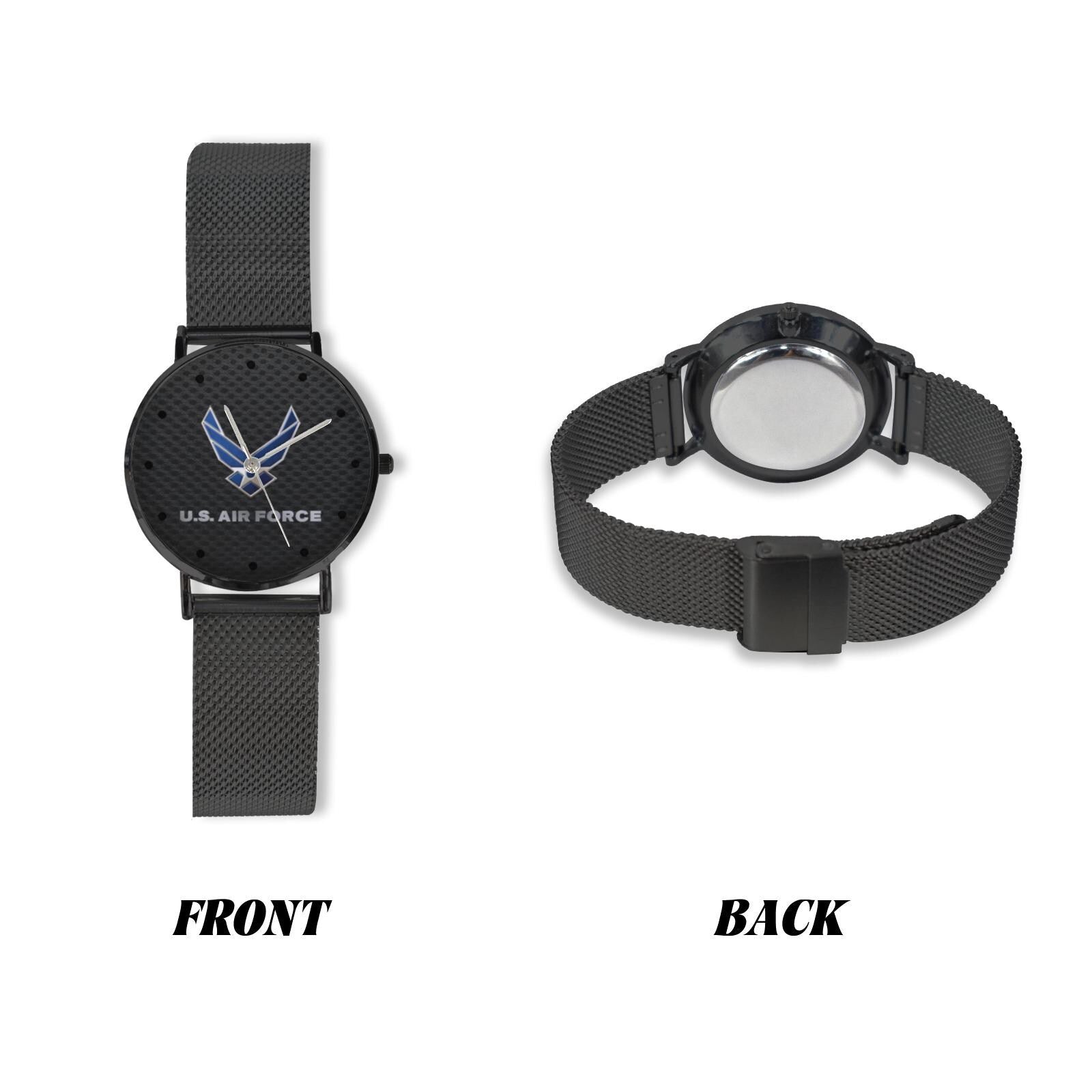 U.S. Air Force Insignia 40MM All Stainless Steel With Black Carbon Fiber Background Waterproof Monogram Dress Watch