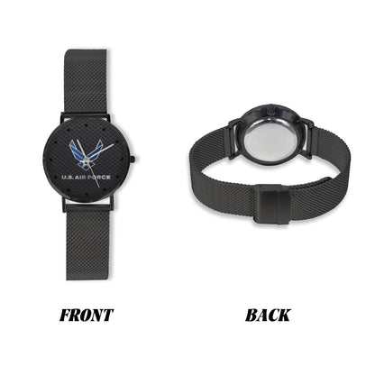 U.S. Air Force Insignia 40MM All Stainless Steel With Black Carbon Fiber Background Waterproof Monogram Dress Watch