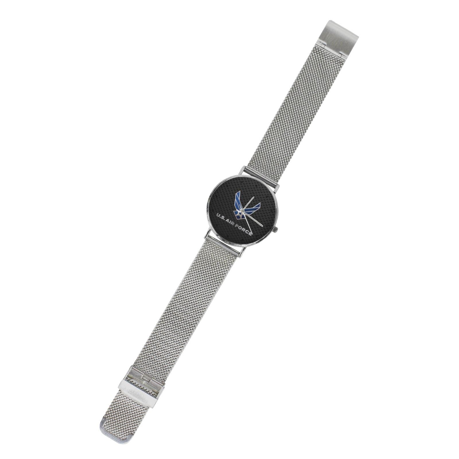 U.S. Air Force Insignia 40MM All Stainless Steel With Black Carbon Fiber Background Waterproof Monogram Dress Watch