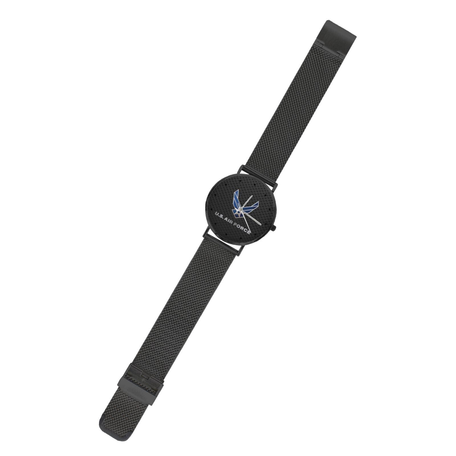 U.S. Air Force Insignia 40MM All Stainless Steel With Black Carbon Fiber Background Waterproof Monogram Dress Watch