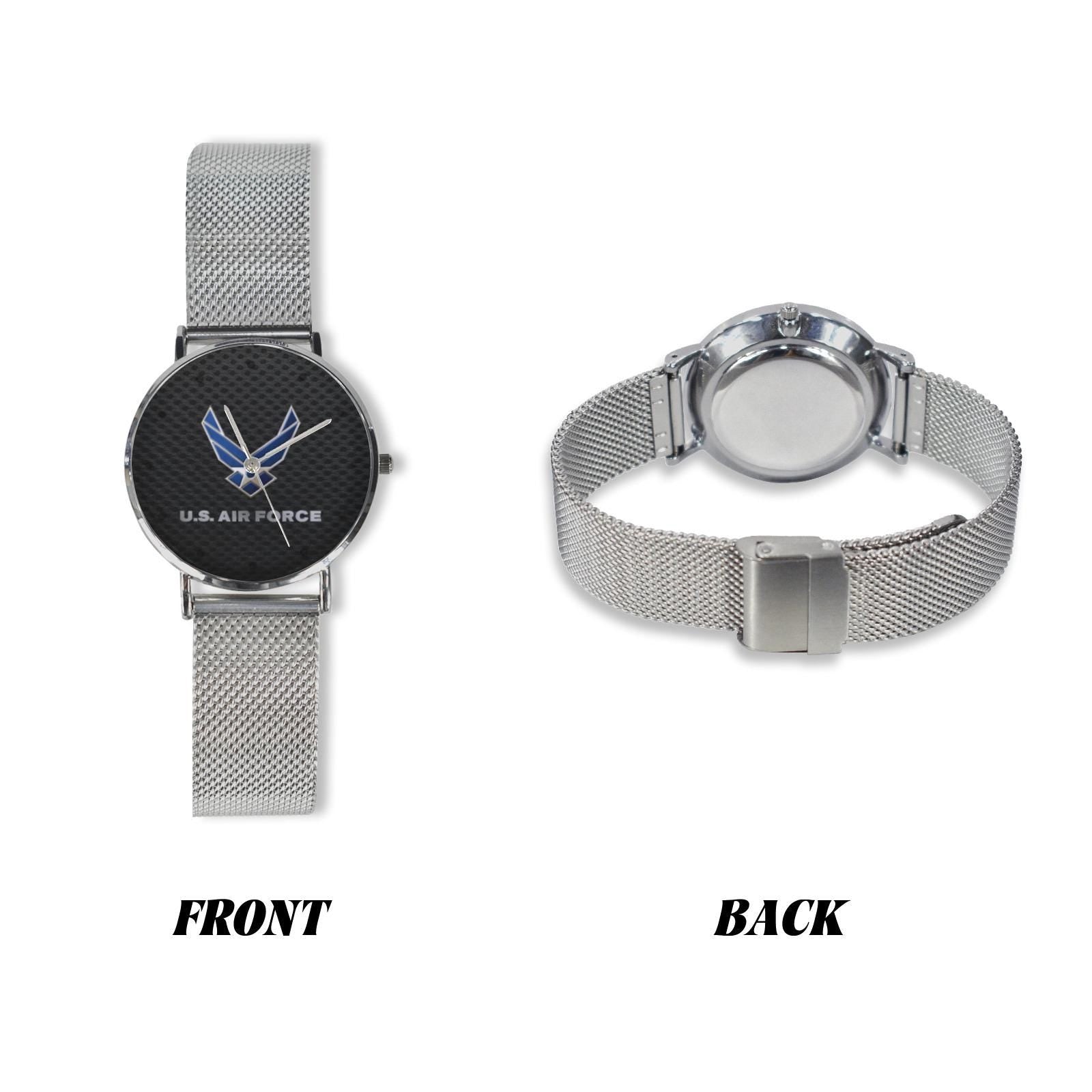 U.S. Air Force Insignia 40MM All Stainless Steel With Black Carbon Fiber Background Waterproof Monogram Dress Watch