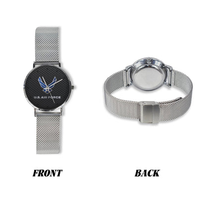 U.S. Air Force Insignia 40MM All Stainless Steel With Black Carbon Fiber Background Waterproof Monogram Dress Watch