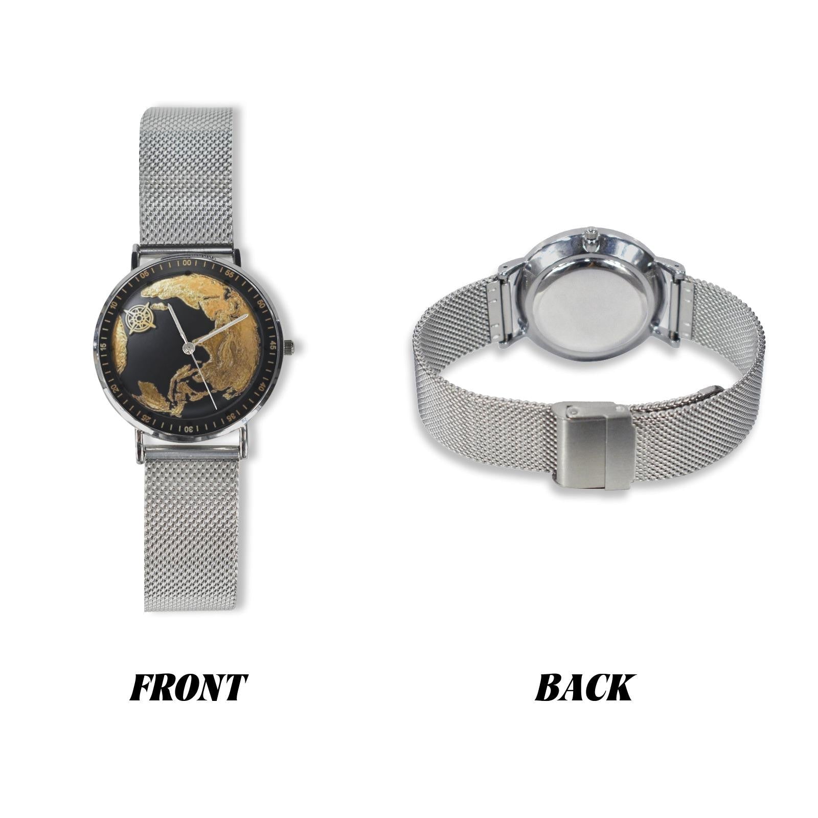 Black Gold 3D World Map All Stainless Steel Waterproof 40MM Monogram Dress Watch...