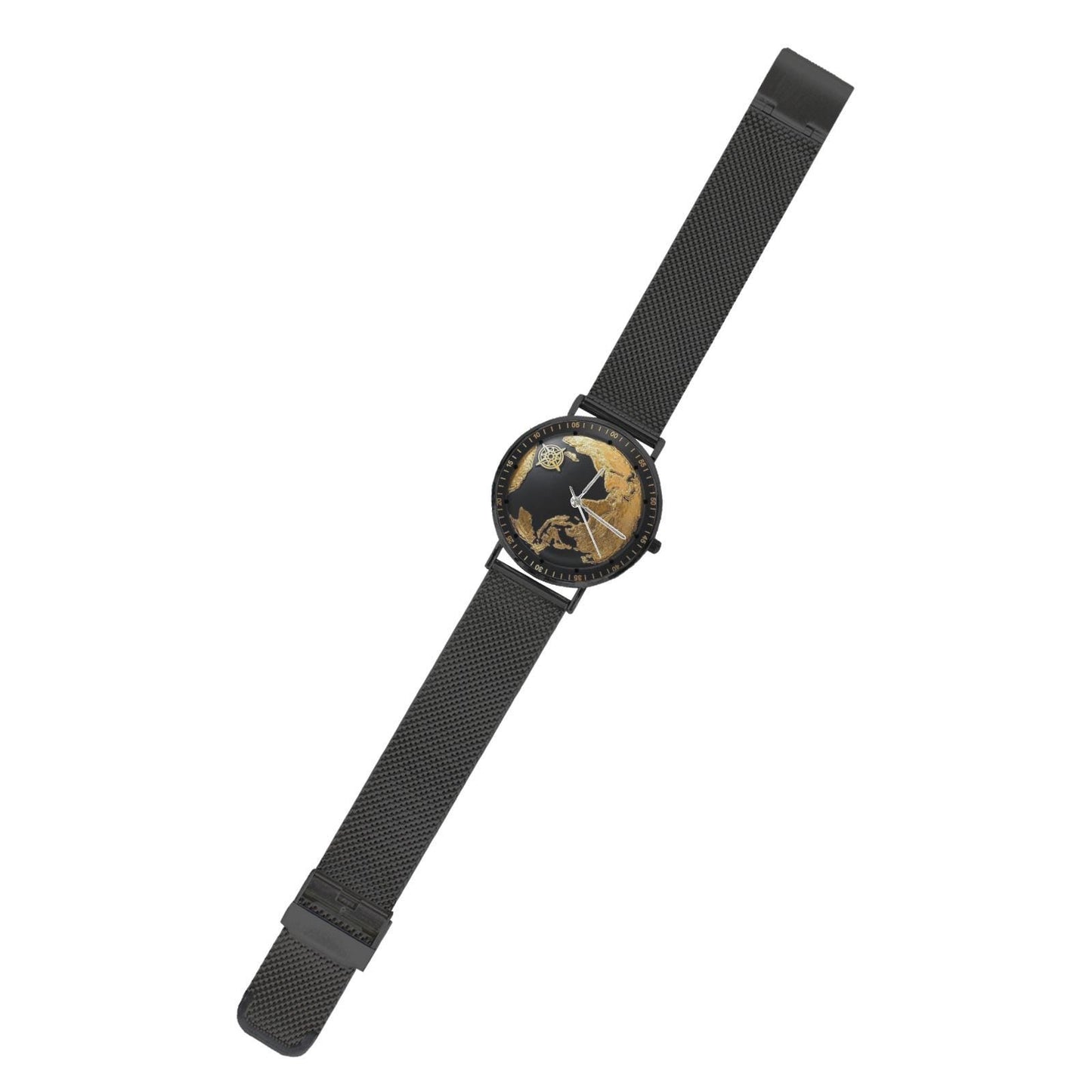 Black Gold 3D World Map All Stainless Steel Waterproof 40MM Monogram Dress Watch...