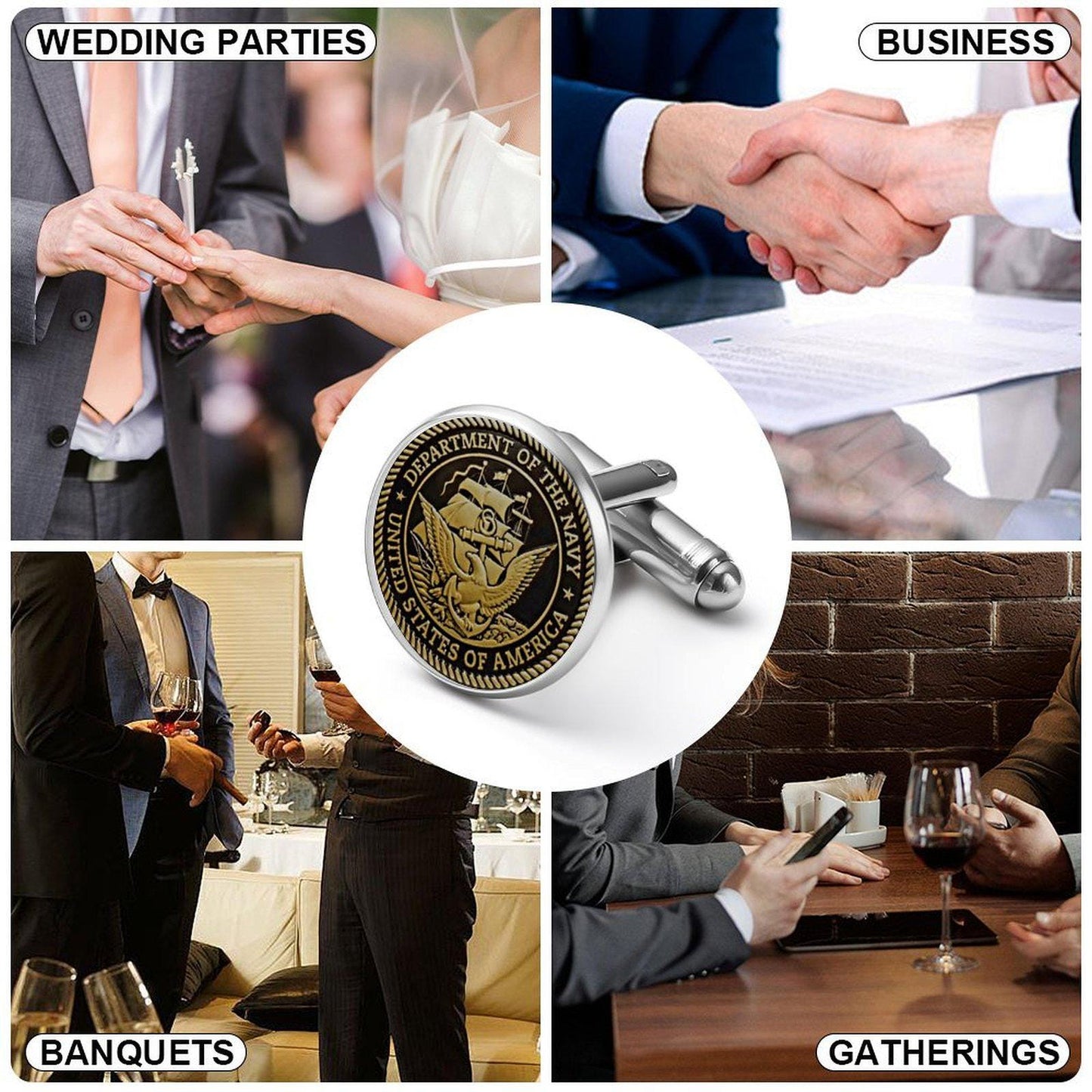 Men's Custom Madison Avenue U.S.Navy Black And Bronze Colored Cufflinks