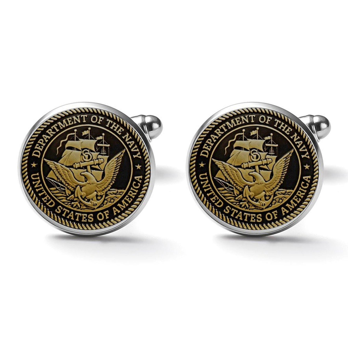Men's Custom Madison Avenue U.S.Navy Black And Bronze Colored Cufflinks