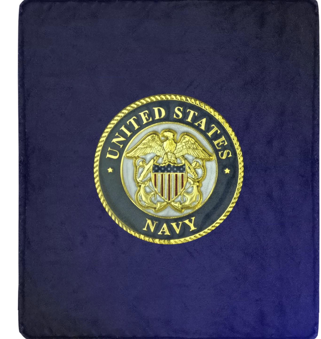 United States Navy Deep Blue 70X80 Inch Microfleece Flannel Soft Warm Monogram Logo Blanket