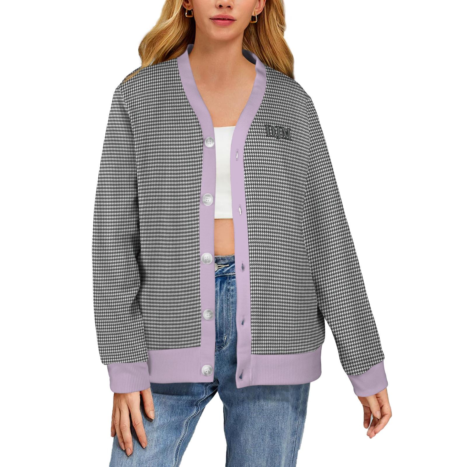 Houndstooth Cardigan Sweater: Custom Monogram, Ribbed Knit