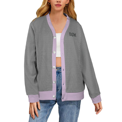 Houndstooth Cardigan Sweater: Custom Monogram, Ribbed Knit