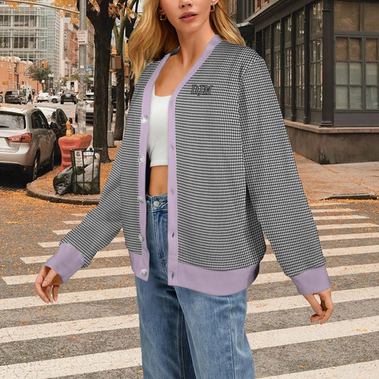 Houndstooth Cardigan Sweater: Custom Monogram, Ribbed Knit