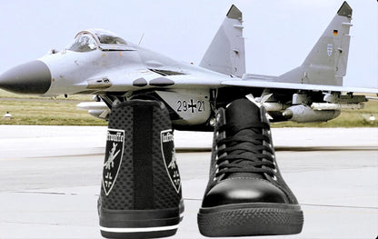 Men's Black Canvas Hi Tops: Carbon Fiber Design with Logo