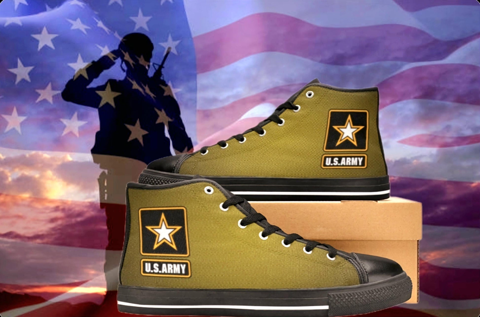 Men's US Army Symbol Green Canvas Hi-Tops