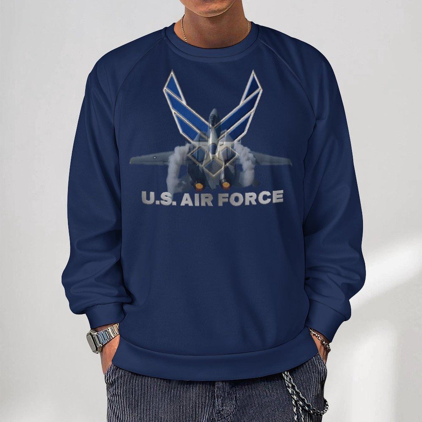 Men&#39;s Women&#39;s Madison Avenue Very Smooth Warm Well Made United States Air Force In Deep Blue Monogram Raglan Sweatshirt...