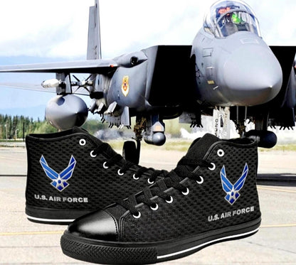 Men's USAF Canvas Hi-Tops: Black Carbon Fiber Design