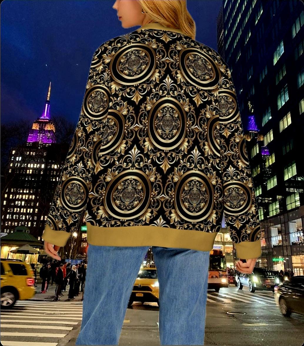 Monogram Black & Gold Ribbed Cardigan Sweater