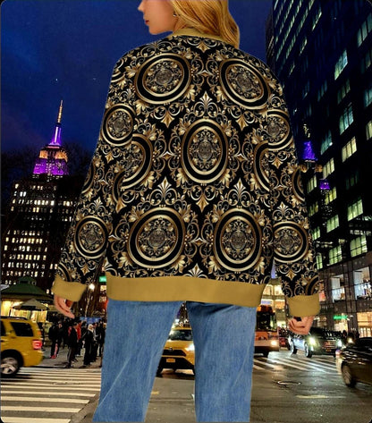 Monogram Black & Gold Ribbed Cardigan Sweater