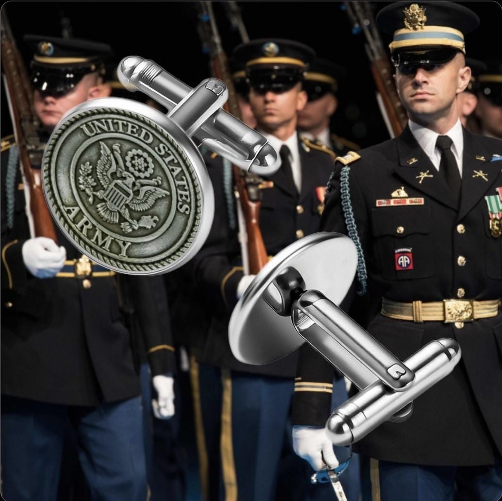 Men's Custom U.S. Army Cufflinks In A Platinum Silver Pattern Design
