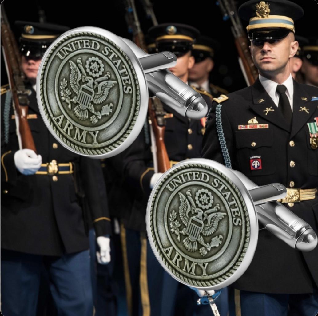 Men's Custom U.S. Army Cufflinks In A Platinum Silver Pattern Design