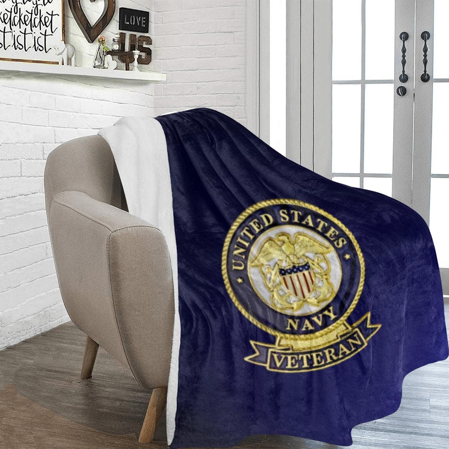 U.S. Navy Veteran Blanket: Micro Fleece Flannel, Deep Blue (70x80 Inch)