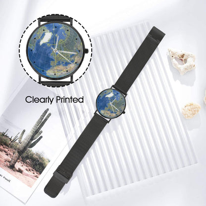 Men's Women's 40MM All Stainless Steel 3D Globe Map Dial Quartz Monogram Dress Watch...