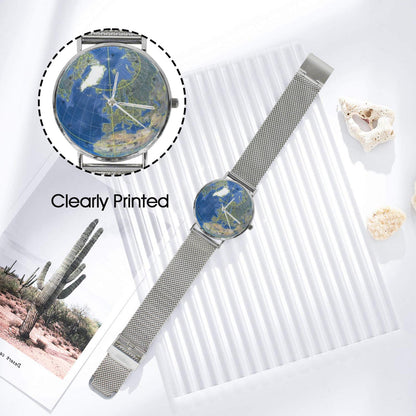 Men's Women's 40MM All Stainless Steel 3D Globe Map Dial Quartz Monogram Dress Watch...