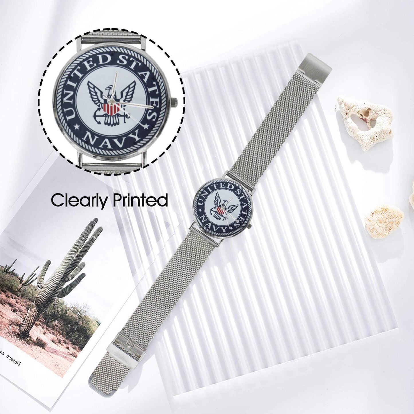 U.S. Navy Insignia 40MM All Stainless Steel Waterproof Monogram Dress Watch....