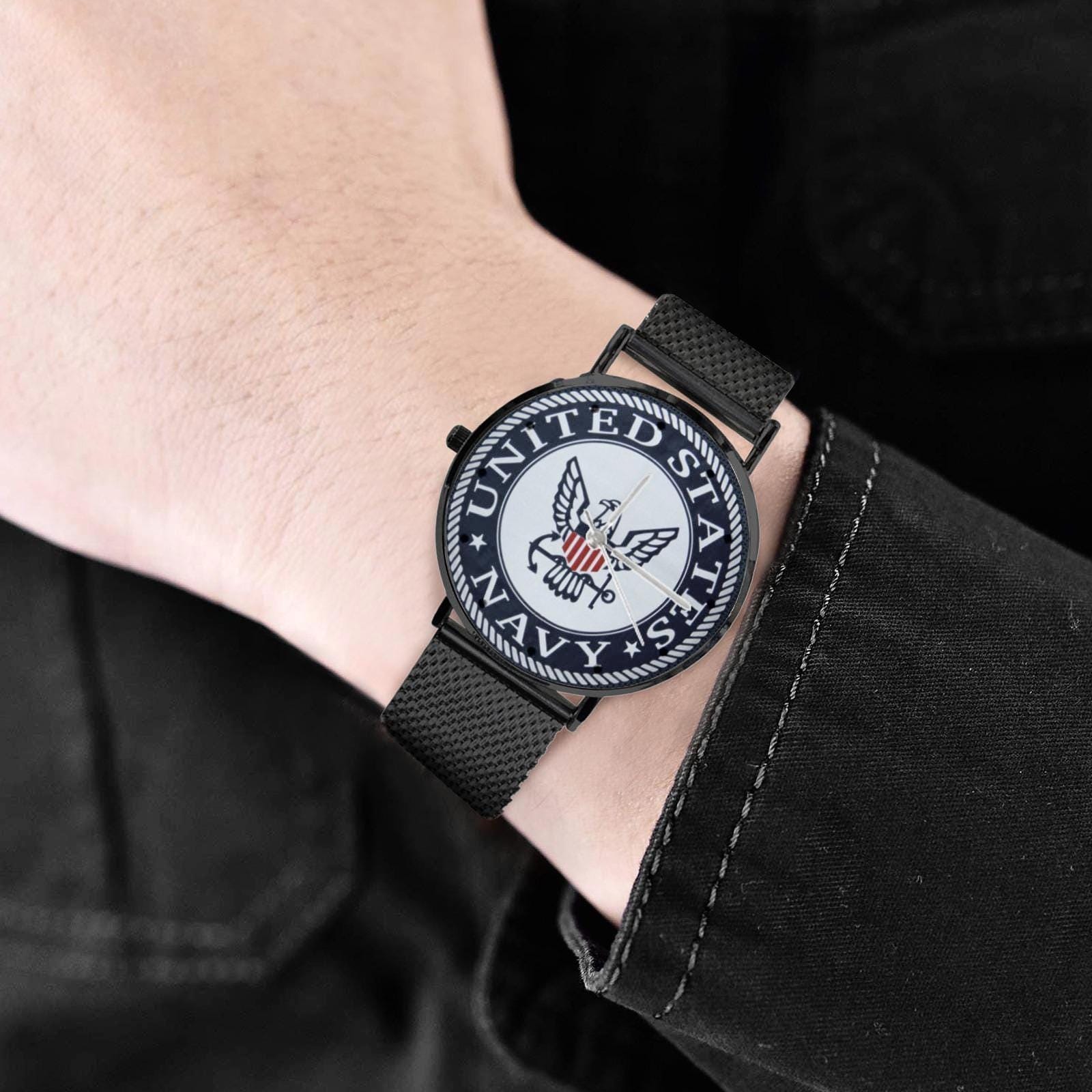 U.S. Navy Insignia 40MM All Stainless Steel Waterproof Monogram Dress Watch....