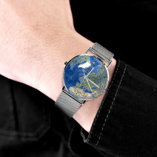 Men&#39;s Women&#39;s 40MM All Stainless Steel 3D Globe Map Dial Quartz Dress Watch Come With Your Initials On The Dial...