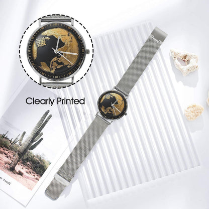 Black Gold 3D World Map All Stainless Steel Waterproof 40MM Monogram Dress Watch...